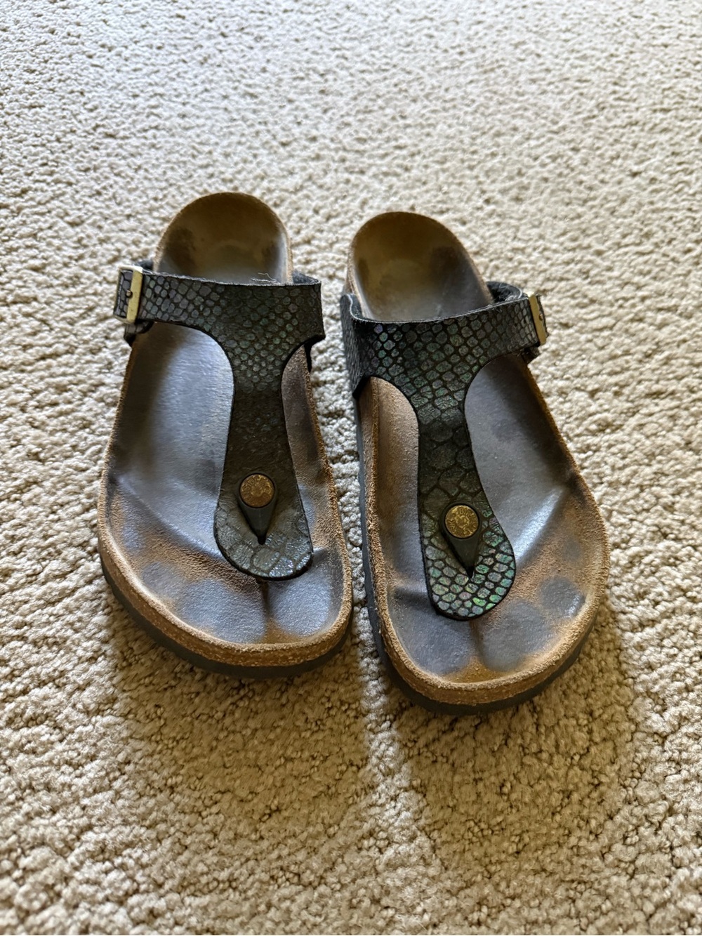 Birkenstock Iridescent Black-Green Gizeh Sandals